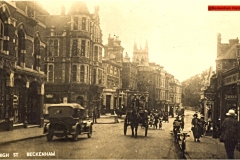 132-Top-of-High-St-Albemarle-Rd-on-the-left-Nearly-all-the-buildings-on-left-destroyed-by-bomb-during-war-Beckenham-Green-is-there-today-c1927